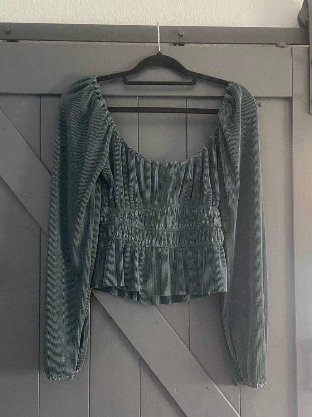 Astr Forest Green Smocked Peplum Long-Sleeve Top